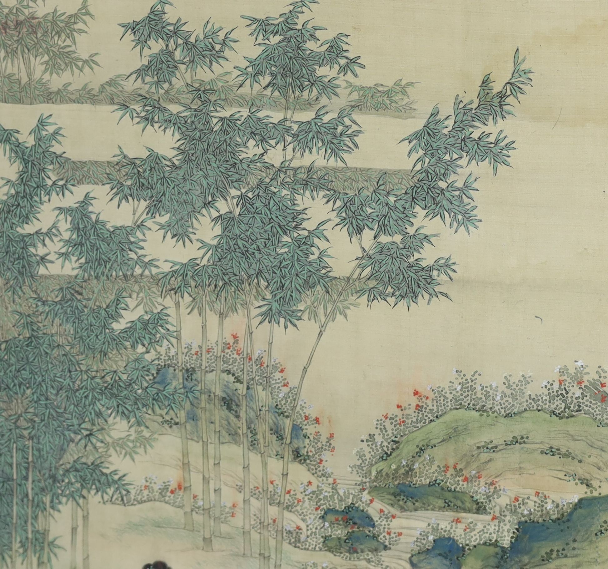 A pair of Chinese silk paintings of ladies in gardens, 19th century, Image 77cm x 41.5cm